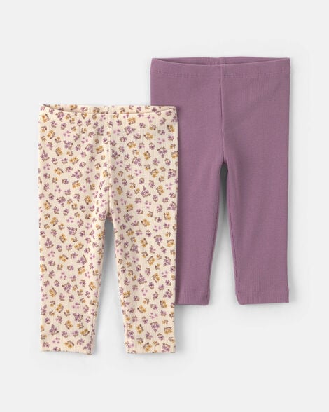 baby girl 2-pack floral pull-on pants - purple/grey