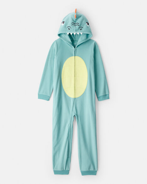 boys dinosaur fleece hooded zip-up 1-piece pajama jumpsuit  - blue