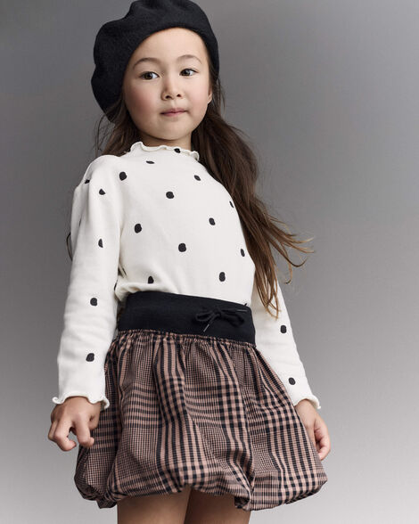 Toddler Girl Bubble Skirt in Plaid - Tan