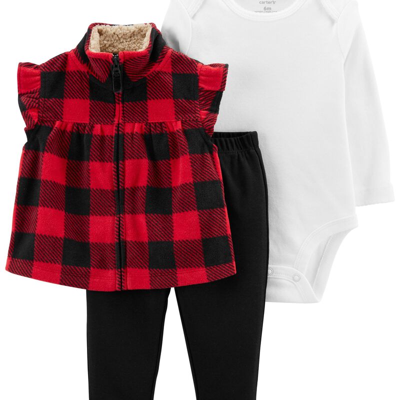 Baby Red/Black 3-Piece Plaid Vest Set | carters.com