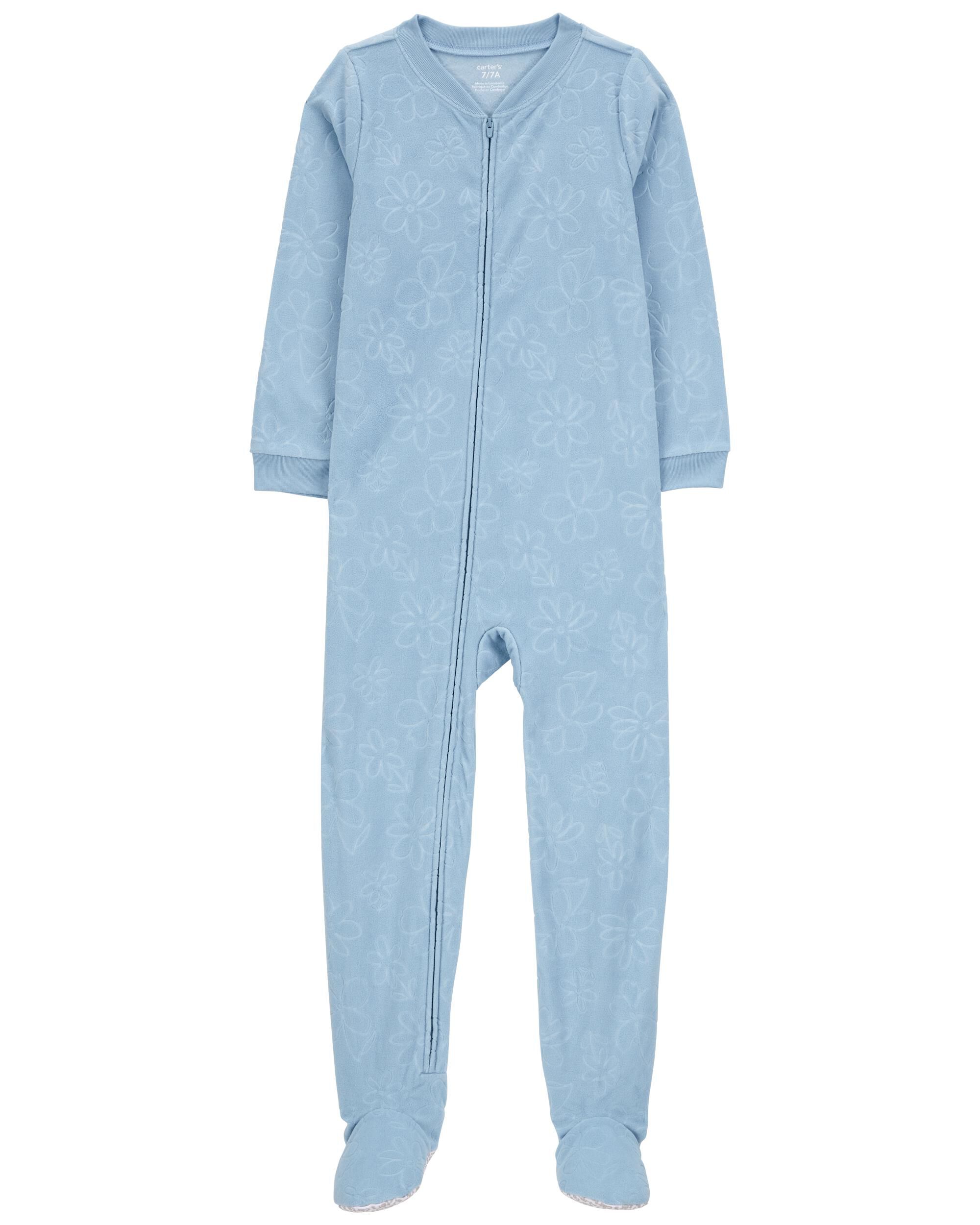 Kid 1 Piece Floral Fleece Footie Pajamas