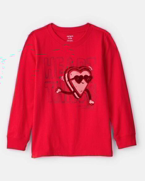 boys valentine's day heart throb long-sleeve graphic tee - red