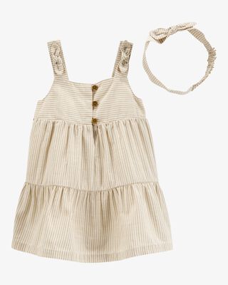 Product image 1 of Baby Striped Cotton Dress - Tan