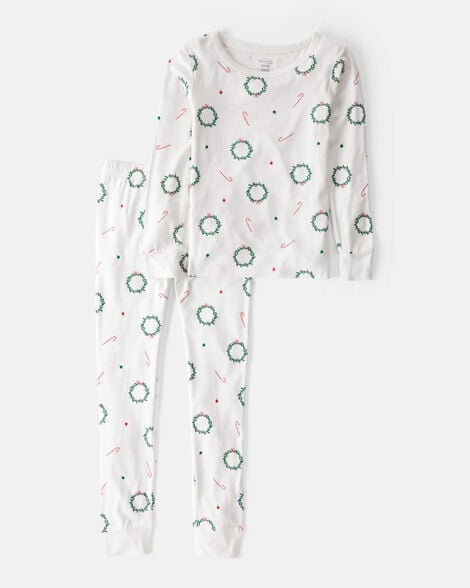 kid wreath purelysoft long-sleeve snug fit 2-piece pajamas - white
