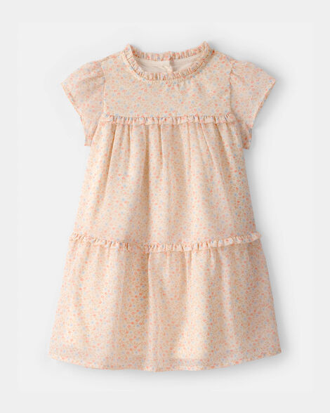 toddler girl floral tiered chiffon dress - pink