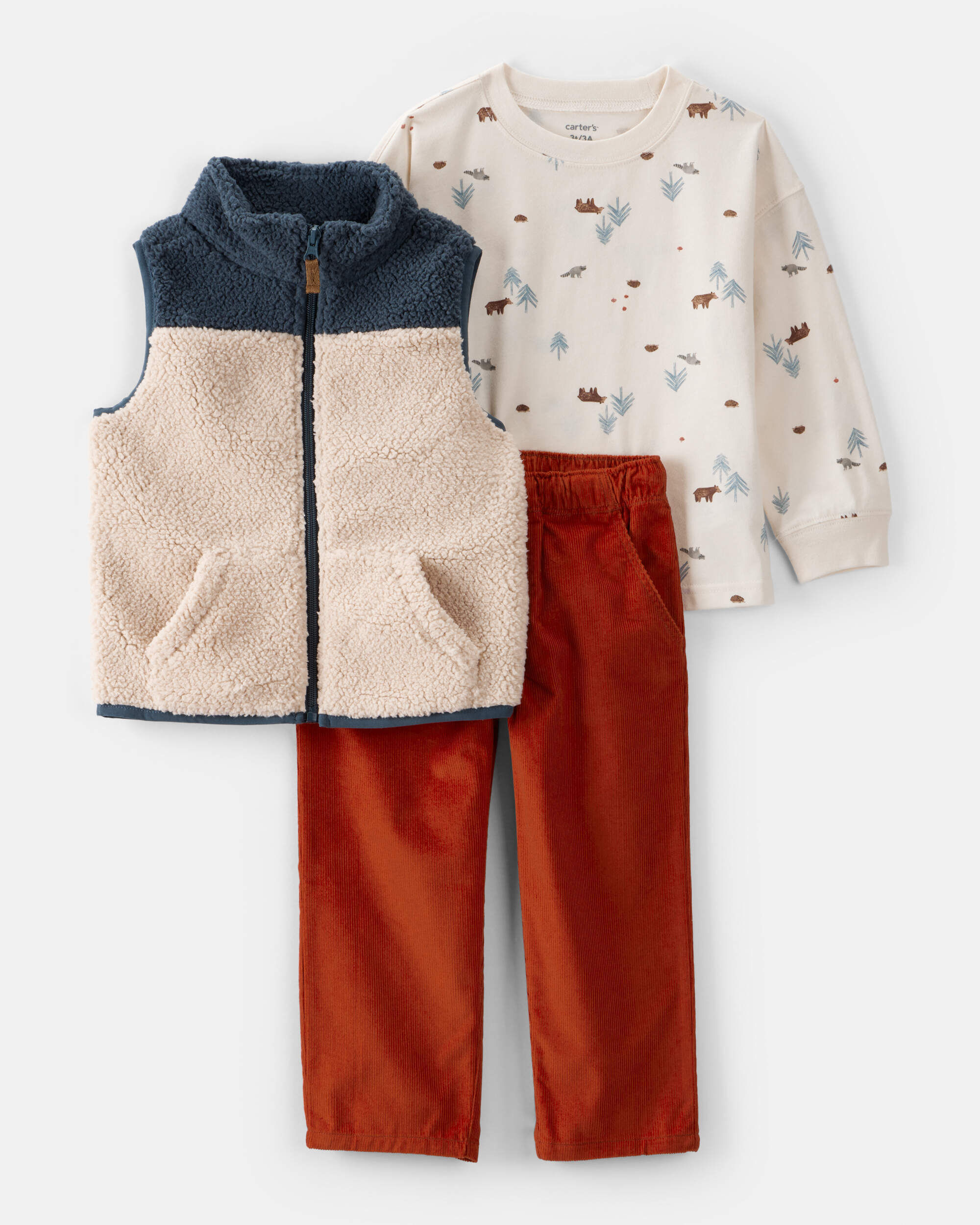 Toddler Boy 3-Piece Sherpa Vest Outfit Set