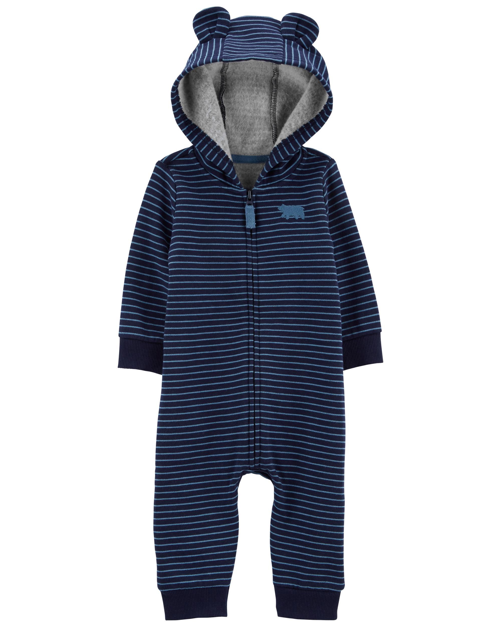 Carter's Baby Boys Zip-Up Hooded Fleece Jumpsuit - Blue - Size 3 Months