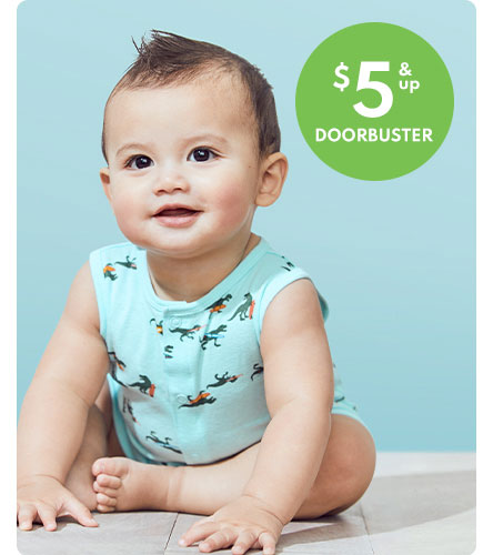INSTANT OUTFITS | Easy-on, 1-piece bodysuits, rompers and sleep & play. | $5 & up doorbuster