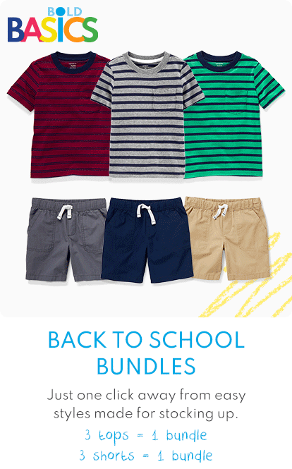 BOLD BASICS | BACK TO SCHOOL BUNDLES | Just one click away from easy styles made for stocking up. 3 tops = 1 bundle, 3 shorts = 1 bundle | 