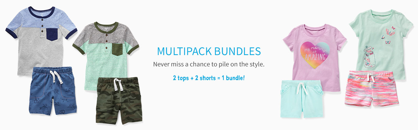 MULTIPACK BUNDLES | Never miss a chance to pile on the style. 2 tops + 2 shorts = 1 bundle!