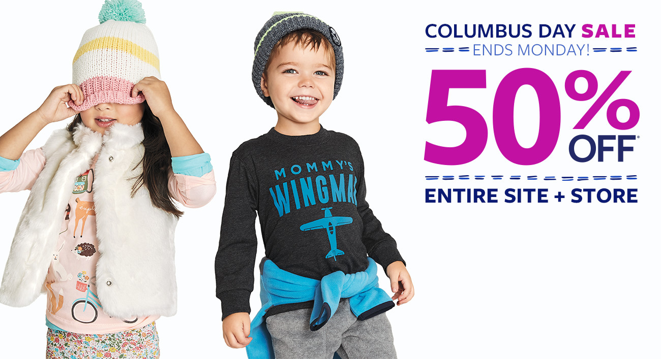 ends monday | columbus day sale | 50% off msrp entire site + store