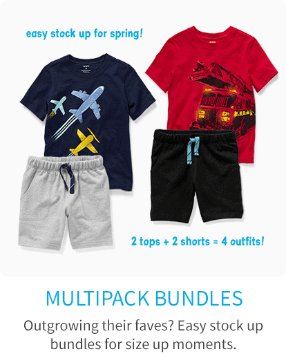 MULTIPACK BUNDLES | Outgrowing their faves? Easy stock up bundles for size up moments.| 2 tops + 2 shorts = 4 outfits! easy stock up for spring!