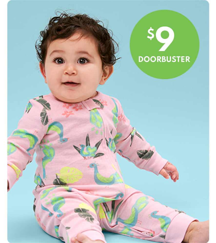 INSTANT OUTFITS | Easy-on, 1-piece bodysuits, rompers and sleep & play. | $5 & up doorbuster