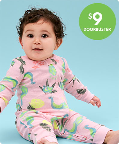INSTANT OUTFITS | Easy-on, 1-piece bodysuits, rompers and sleep & play. | $5 & up doorbuster