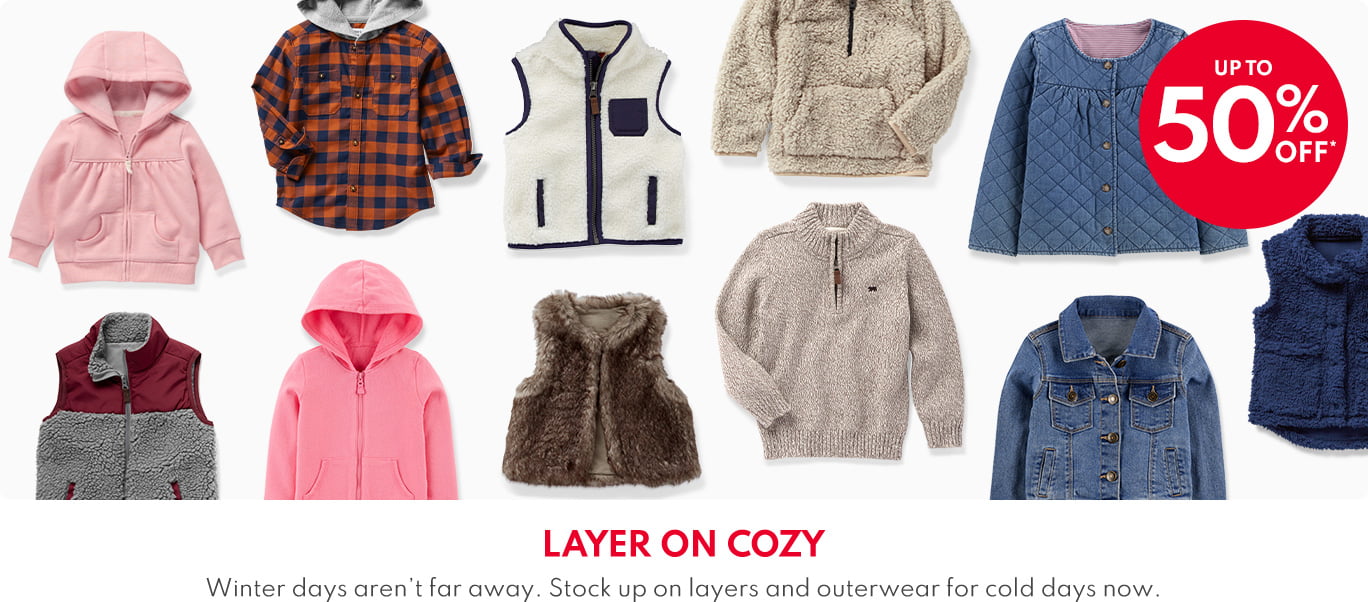 LAYER ON COZY | Winter days aren't far away. Stock up on layers and outerwear for cold days now. | UP TO 50% OFF*