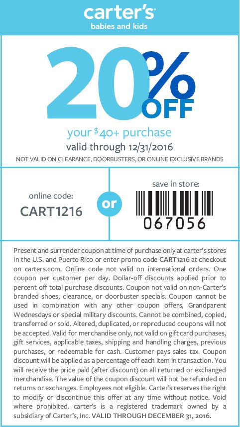 Www.carters.com coupon code