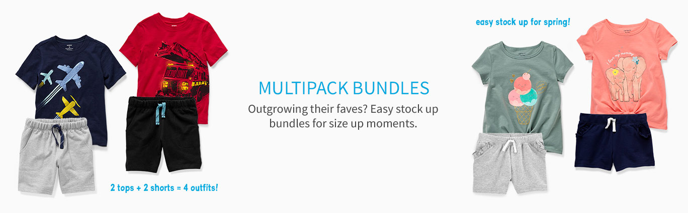 MULTIPACK BUNDLES | Outgrowing their faves? Easy stock up bundles for size up moments.| 2 tops + 2 shorts = 4 outfits! easy stock up for spring!