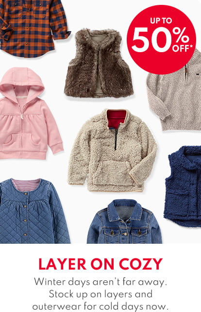 LAYER ON COZY | Winter days aren't far away. Stock up on layers and outerwear for cold days now. | UP TO 50% OFF*