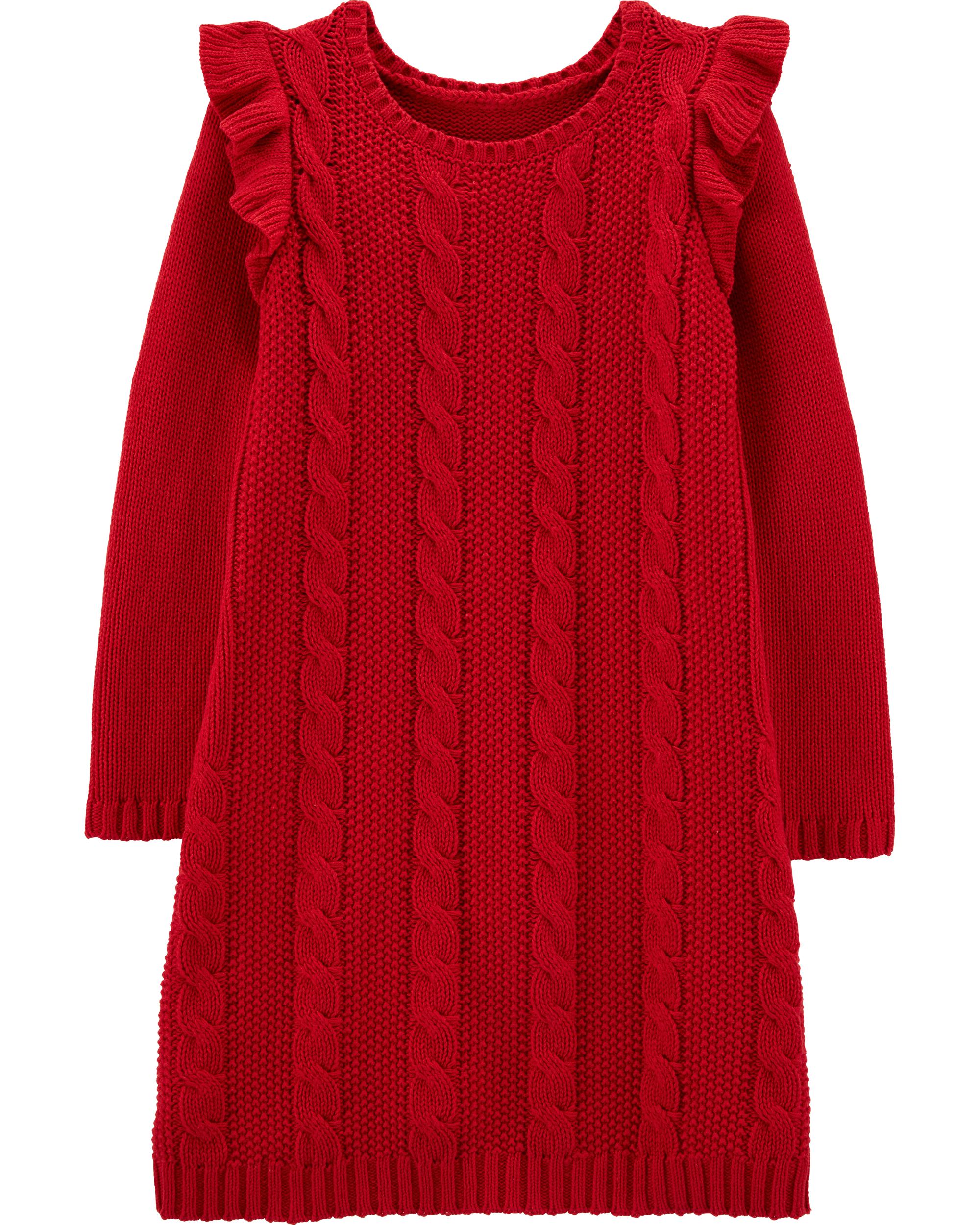 red cable knit sweater dress