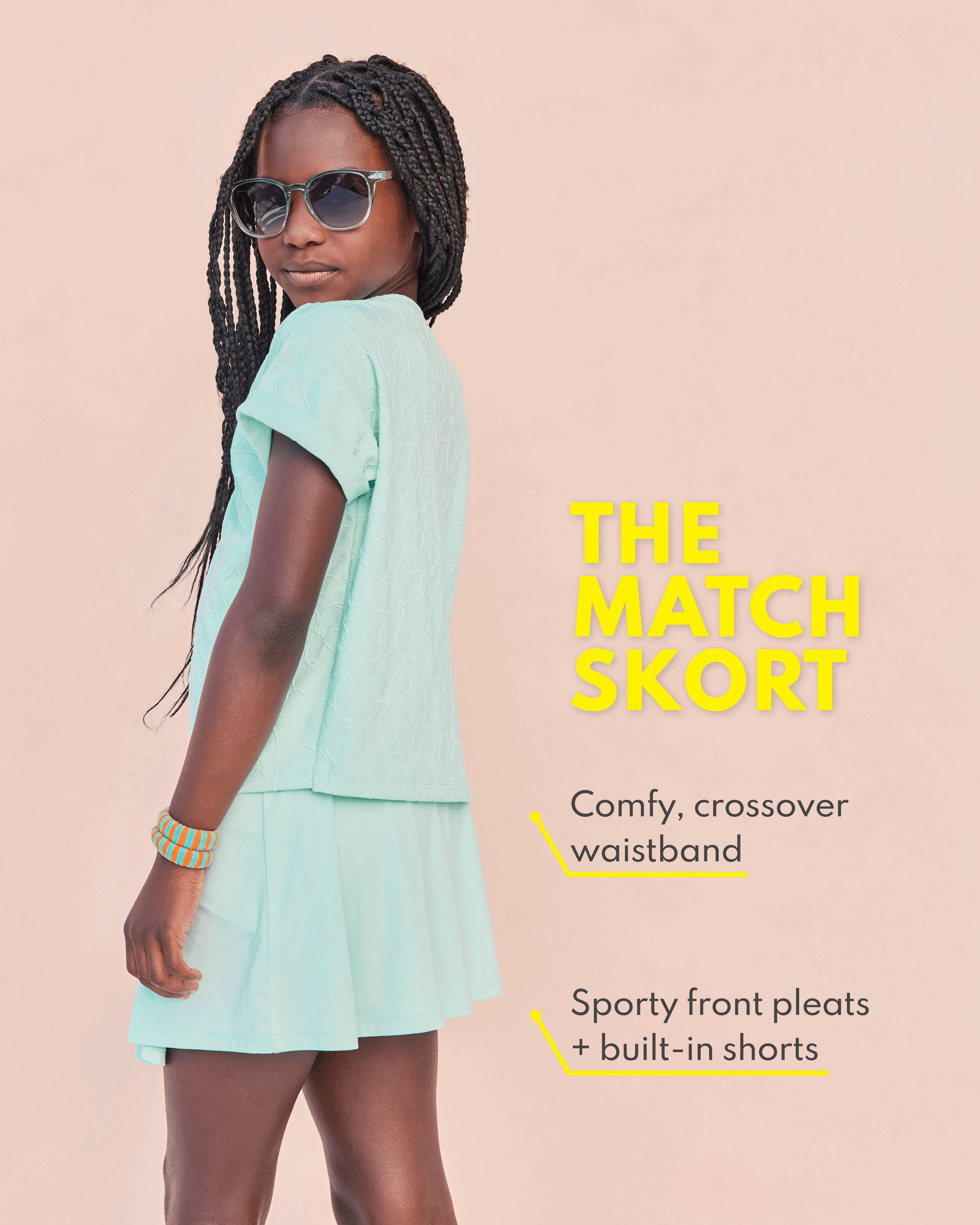 THE MATCH SKORT, Comfy, crossover waistband, Sporty front pleats + built-in shorts