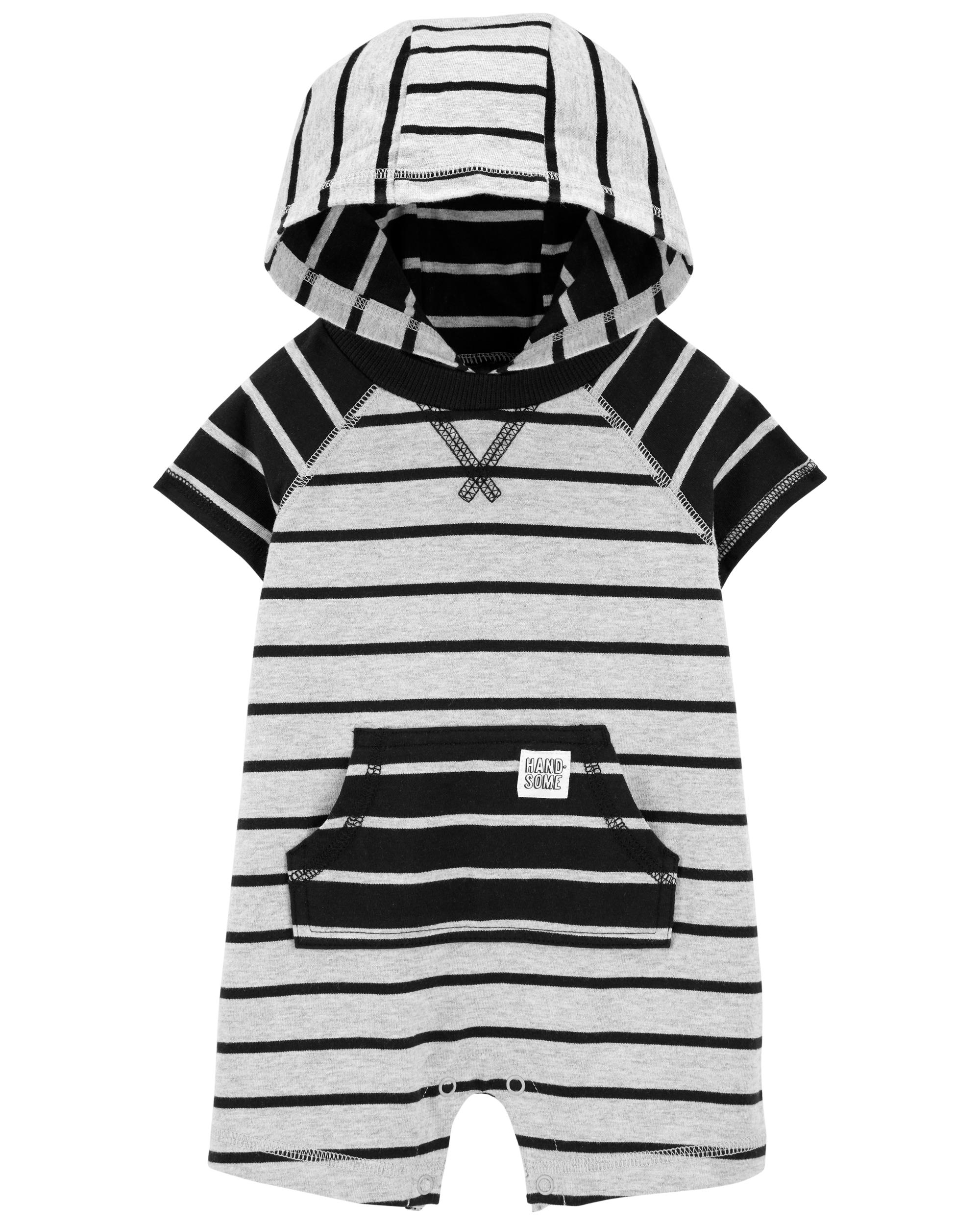 Baby Black/Grey Hooded Cotton Romper