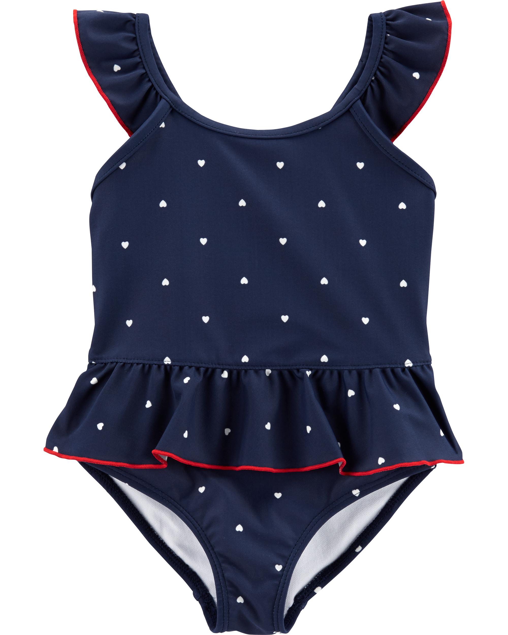 OLD NAVY INFANT TODDLER GIRL ONE PIECE HEART PRINT UPF 50 SWIMSUIT