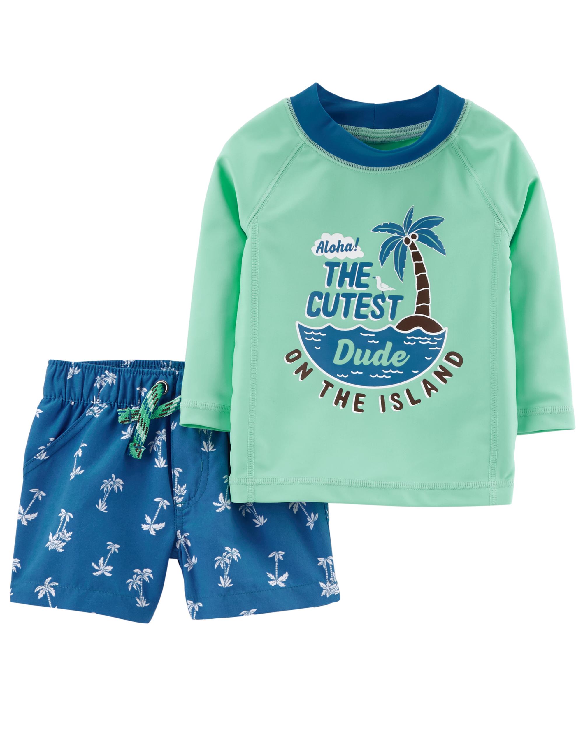 Carters Baby Boys Romper Tropical Summer Outfit Set Size 3 6 9 Months Blue Green