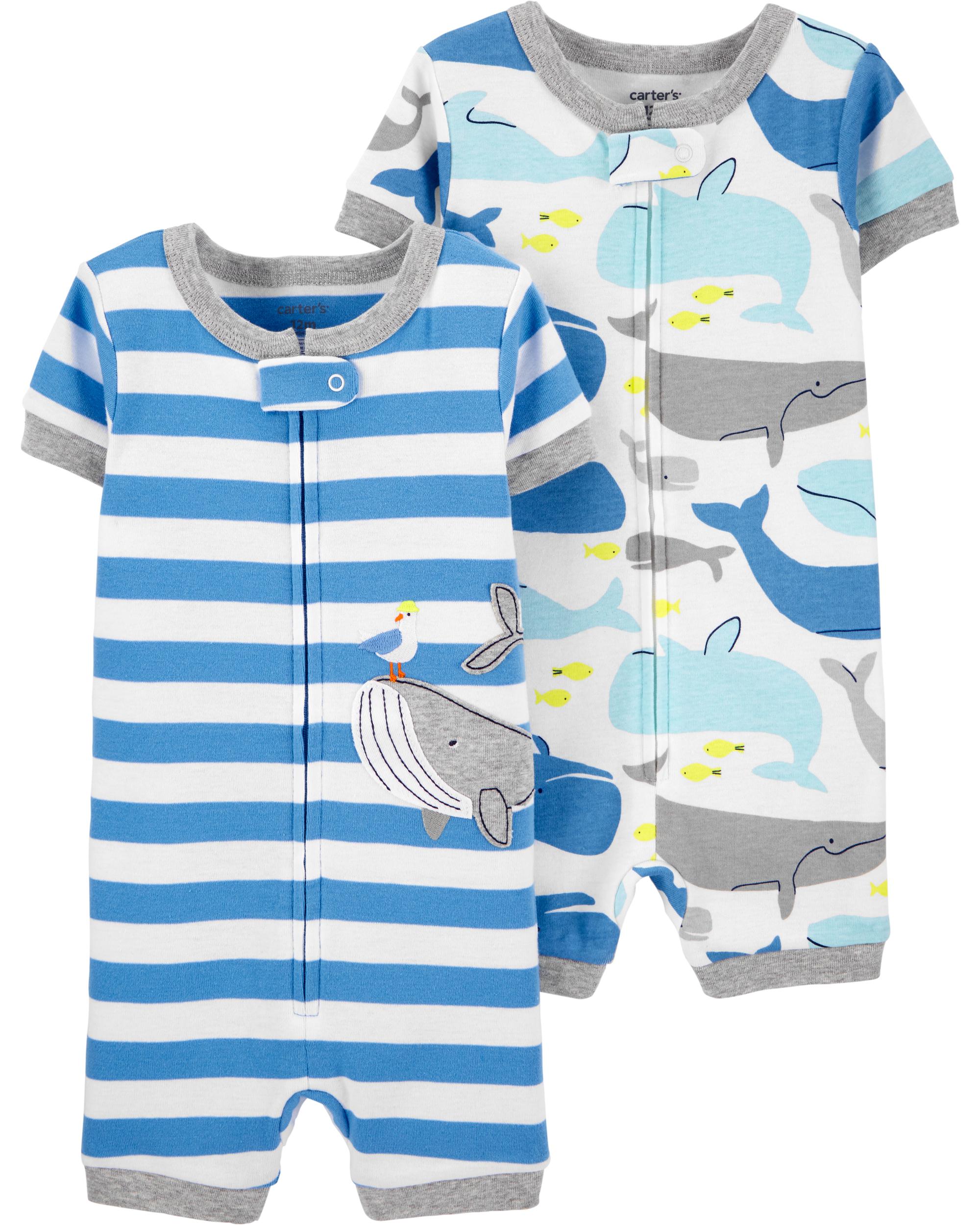 2-Pack Whale Snug Fit Cotton Romper PJs | carters.com