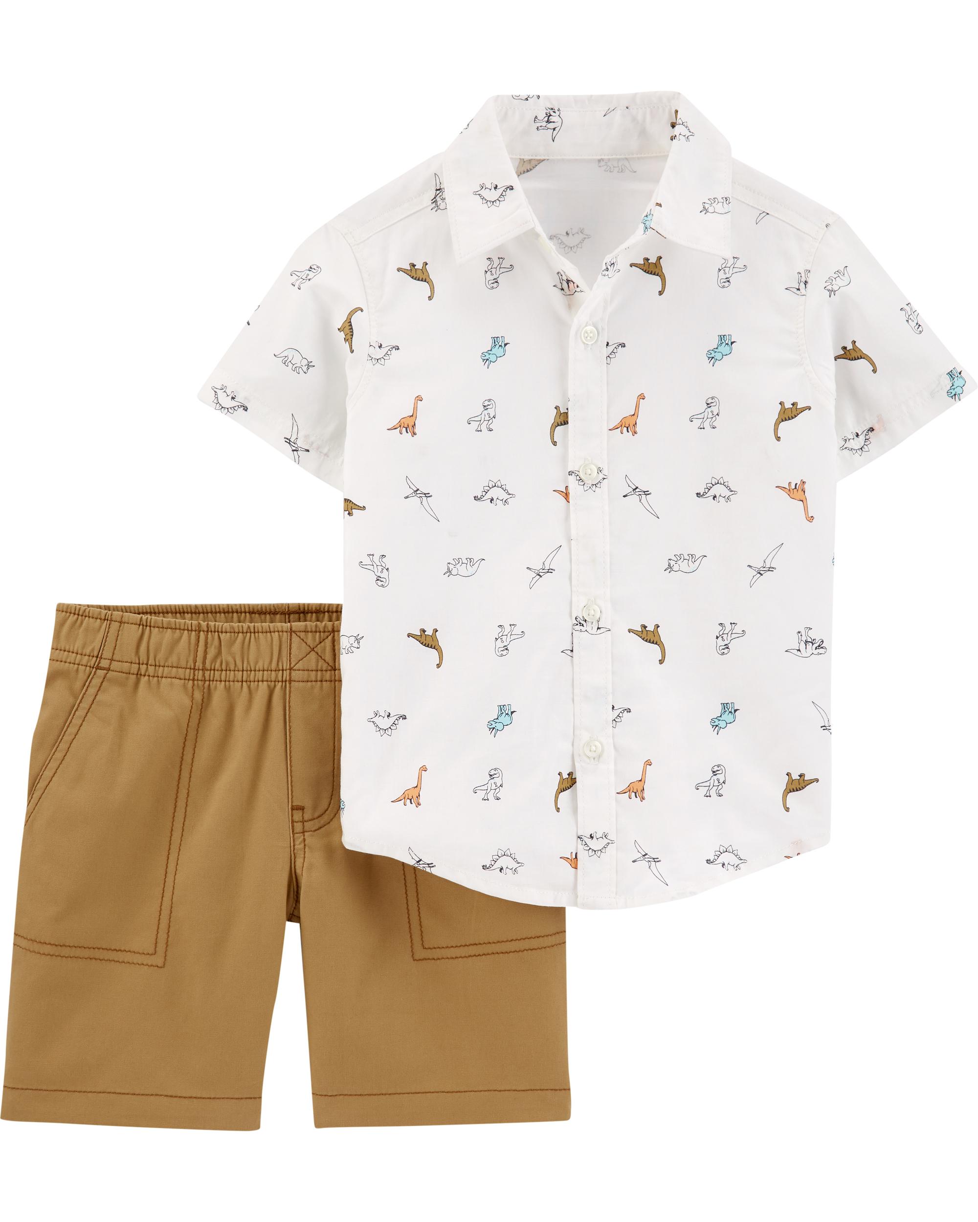 Carters 2-Piece Dinosaur Button-Front /& Canvas Short Set