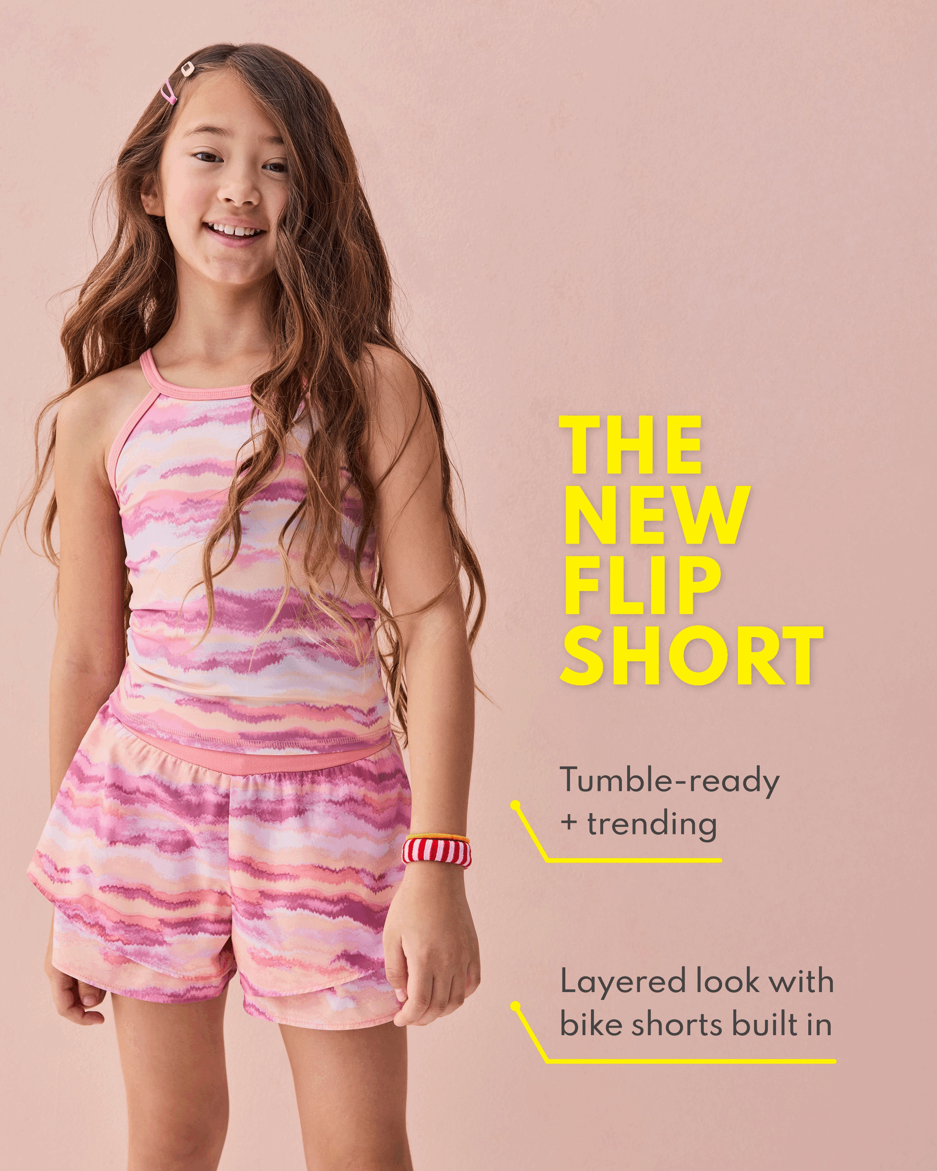 THE NEW FLIP SHORT, Tumble-ready + trending, Layered look with bike shorts built in