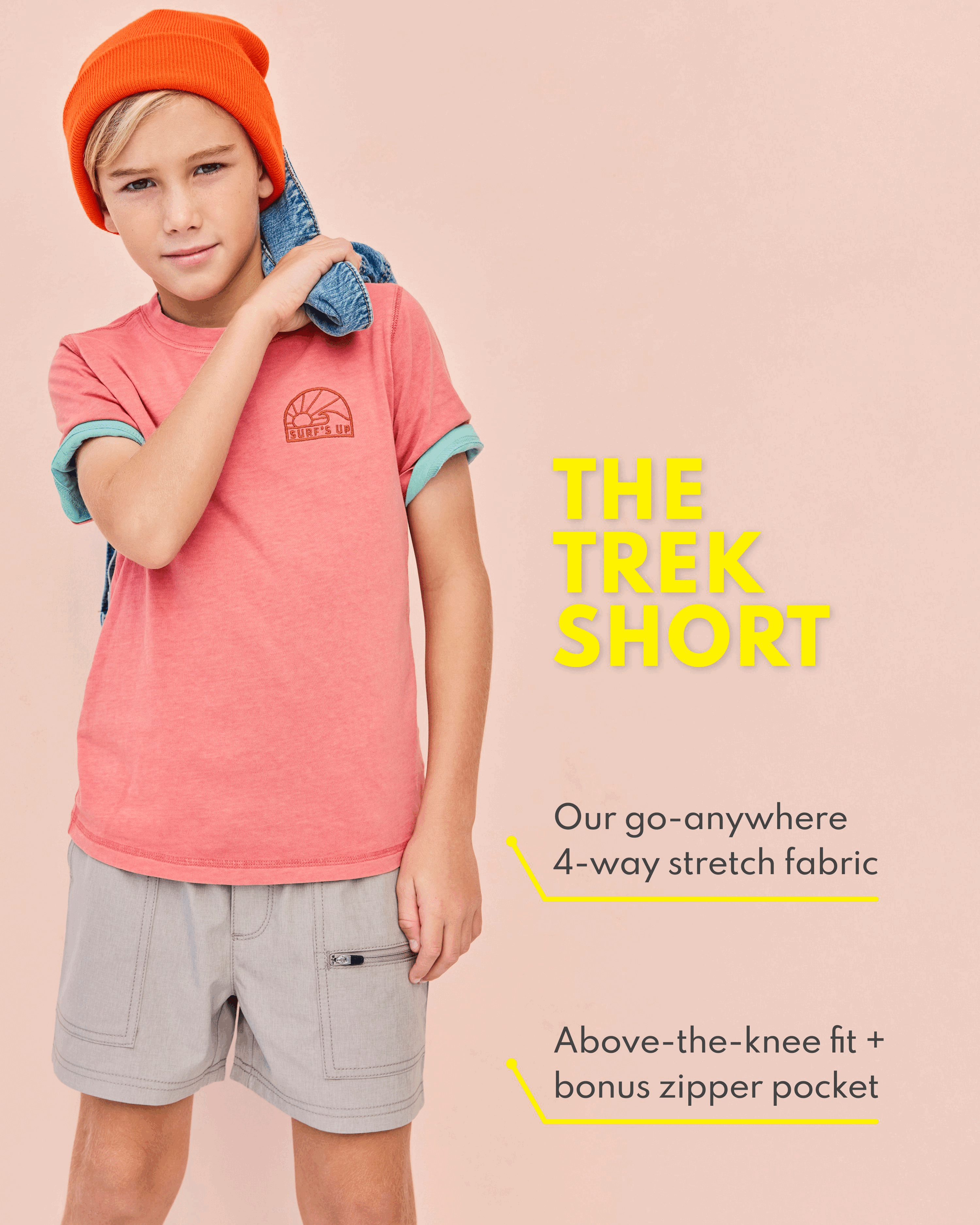 THE TREK SHORT, Our go-anywhere 4-way stretch fabric, Above-the-knee fit + bonus zipper pocket
