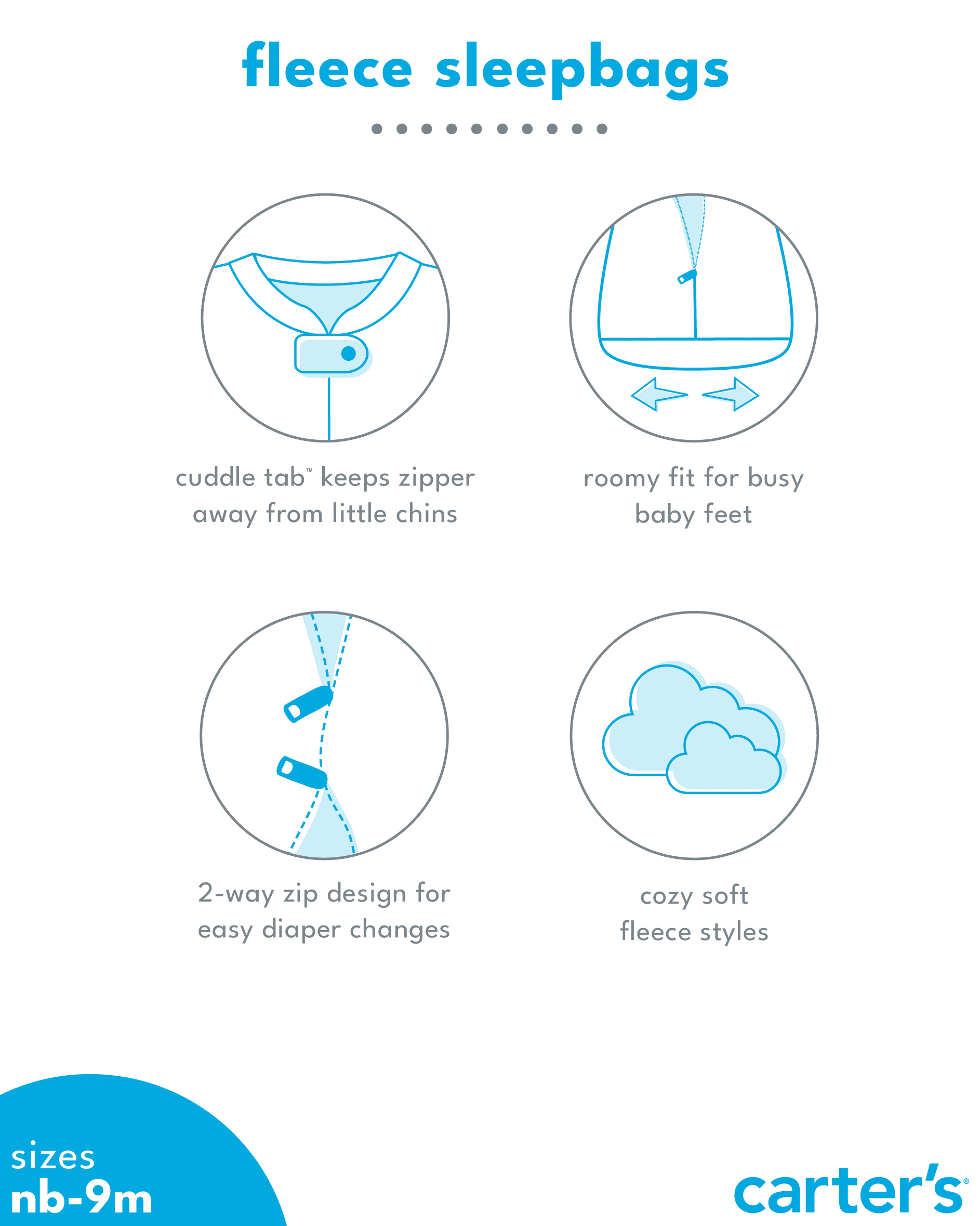 Brown Baby Polar Bear 2Way Zip Fleece Sleep Bag