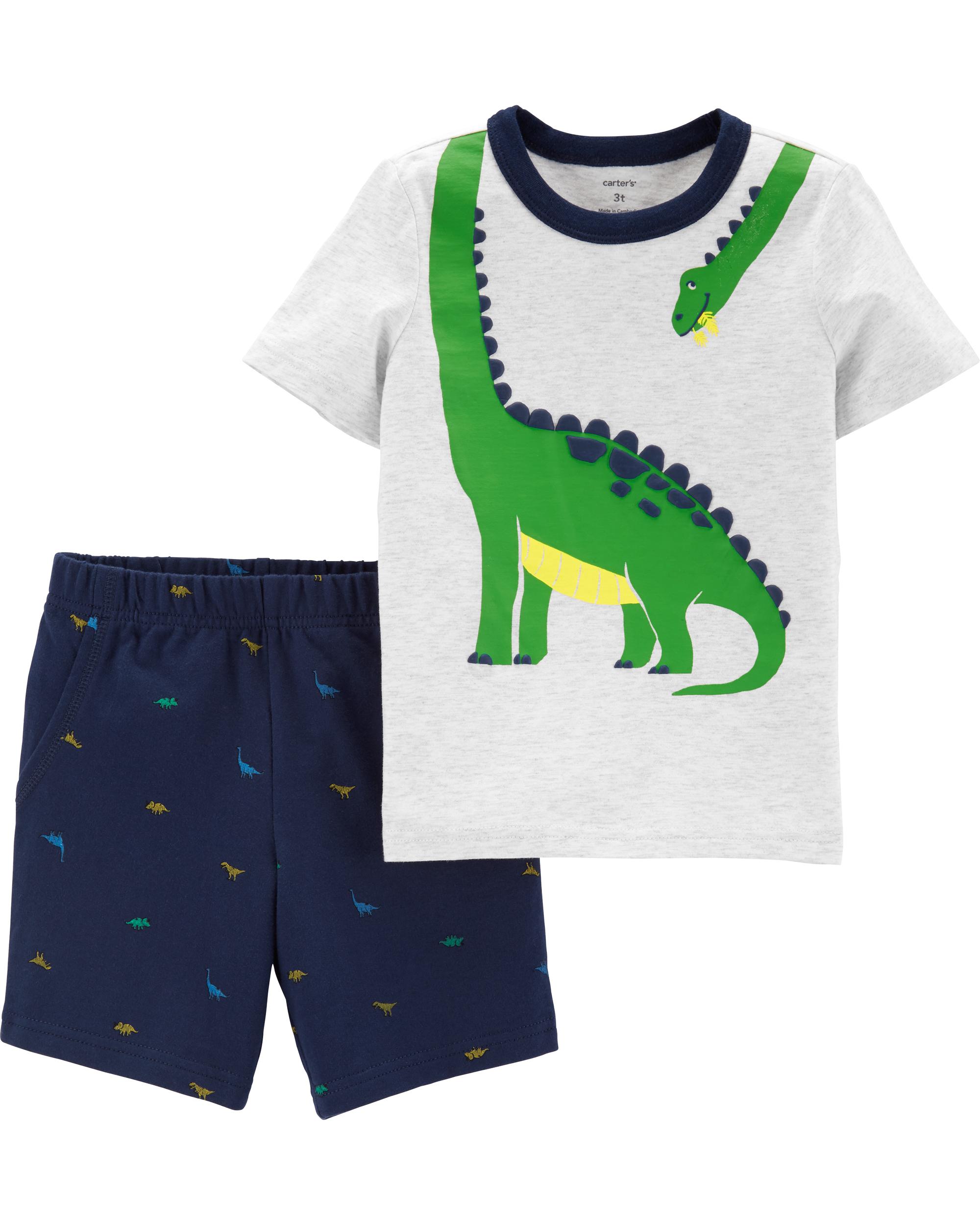 Carters 2-Piece Dinosaur Button-Front /& Canvas Short Set