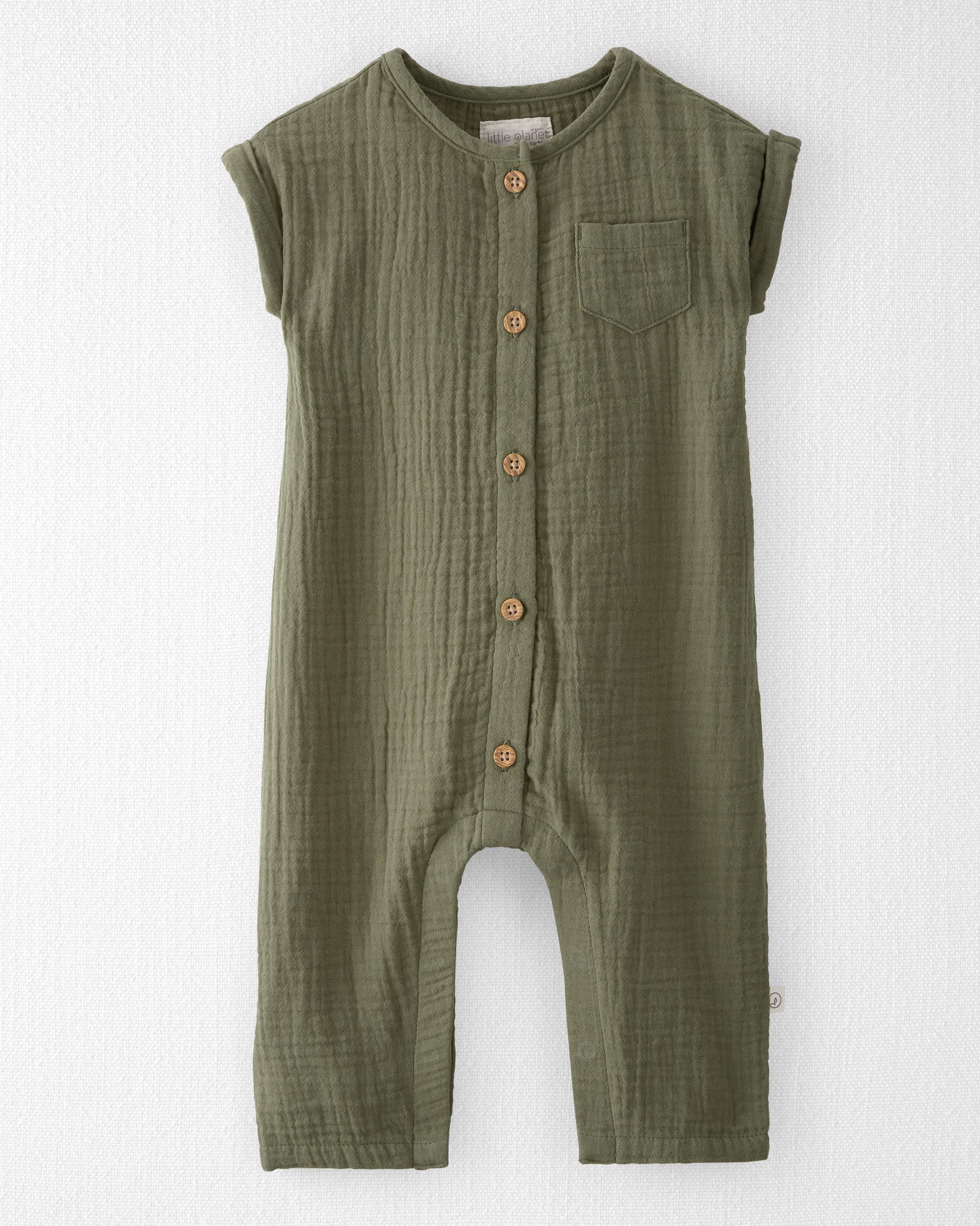 Olive Organic Cotton Gauze Jumpsuit